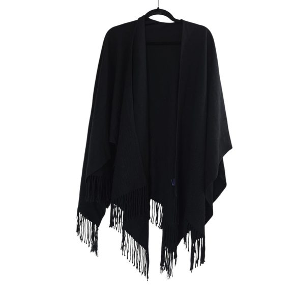 D & Bond Sweaters - D & BOND Women's Poncho Black Fringe Shrug Or Shawl